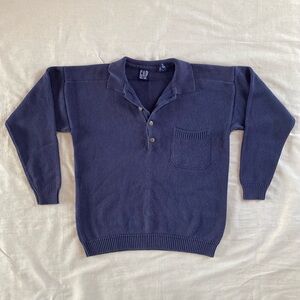 Vintage GAP Men's Navy Blue Polo Sweater